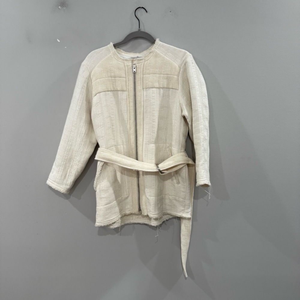 IRO Jacket Omaya Tweed Belted Long in Ivory Cream - Picture 2 of 5